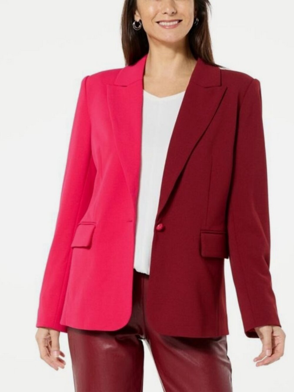 IMAN Global Chic Colorblock Crepe Knit Lined Blazer Pink Rose Sizes Small, XL